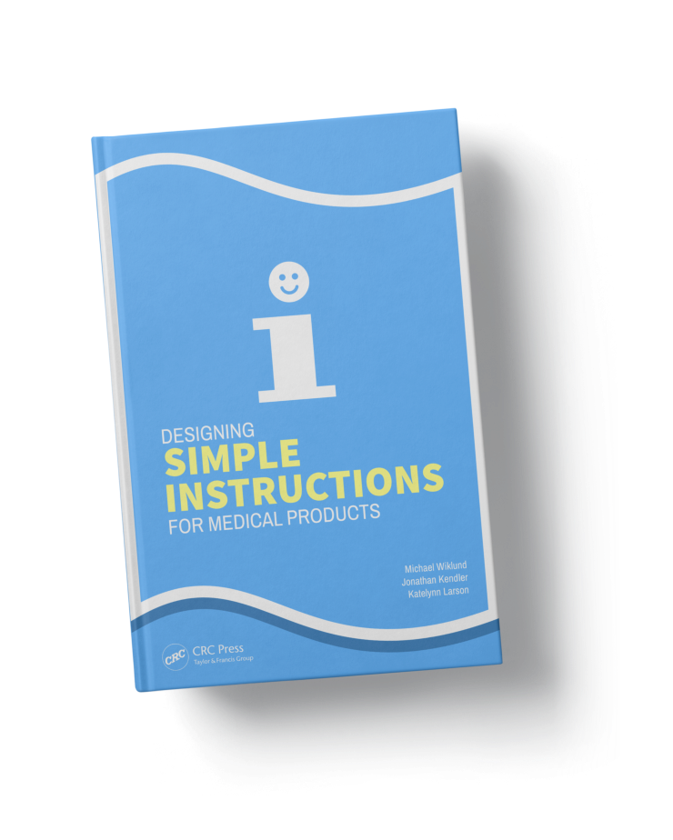 Cover of book 'Designing Simple Instructions for Medical Products' showing professional medical device documentation design