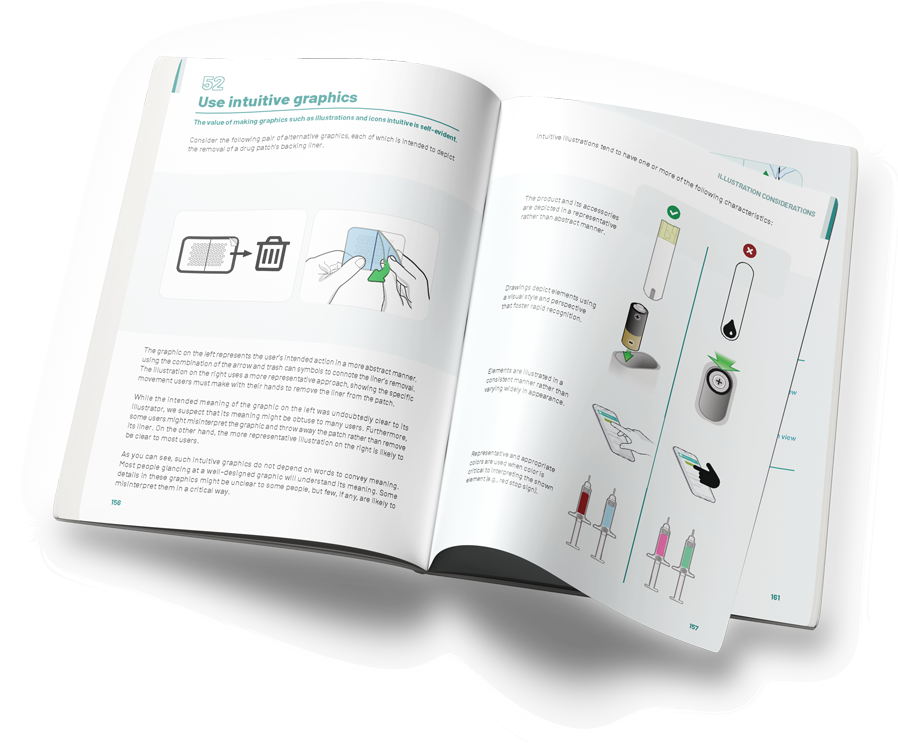 Sample spread from the book showing instructional design examples with clear visual hierarchy and typography